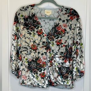 Anthropologie “Maeve” Floral Printed Velvet Kimono Top, S